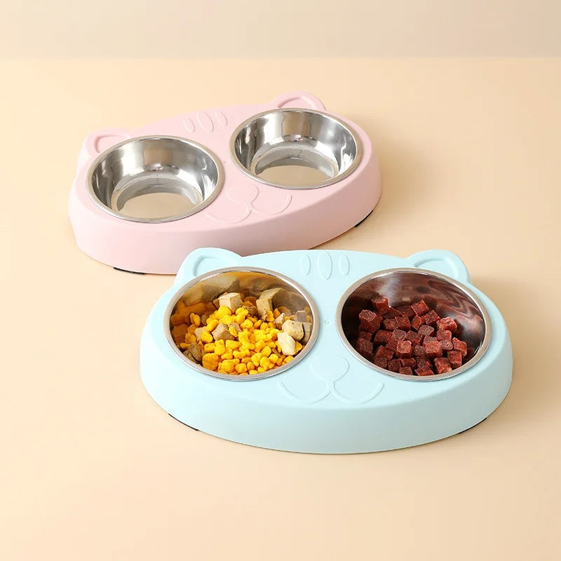 Macaron Pet Double Bowl Plastic Kitten