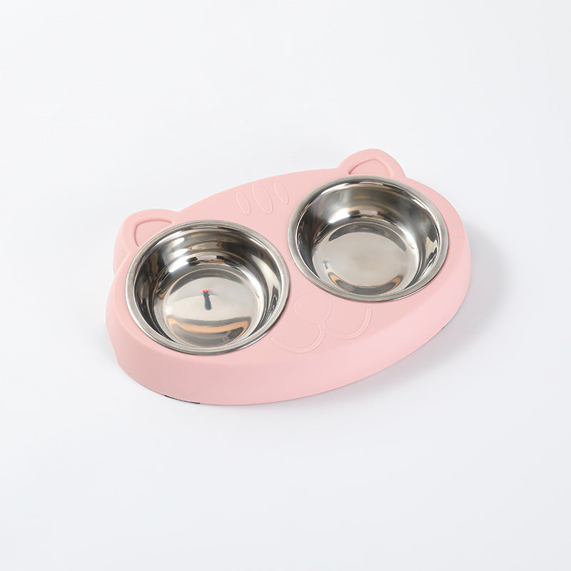 Macaron Pet Double Bowl Plastic Kitten