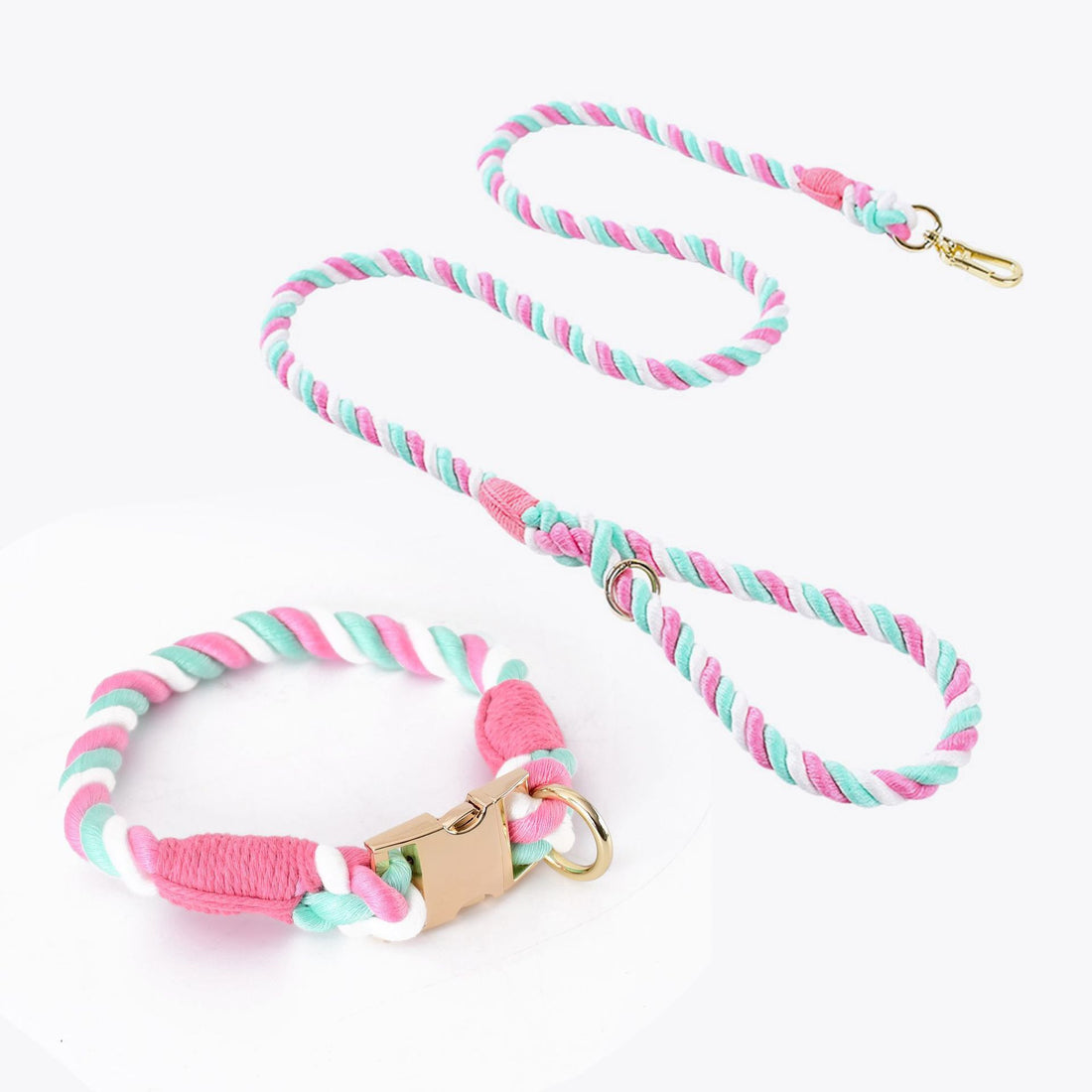 Weaving Gradient Colored Cotton Rope Pet Leashe