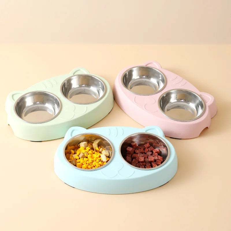 Macaron Pet Double Bowl Plastic Kitten