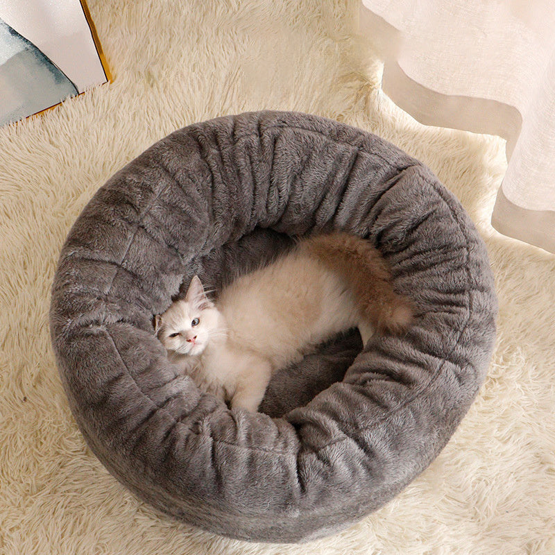 Pet Dog Bed Long Plush Donut
