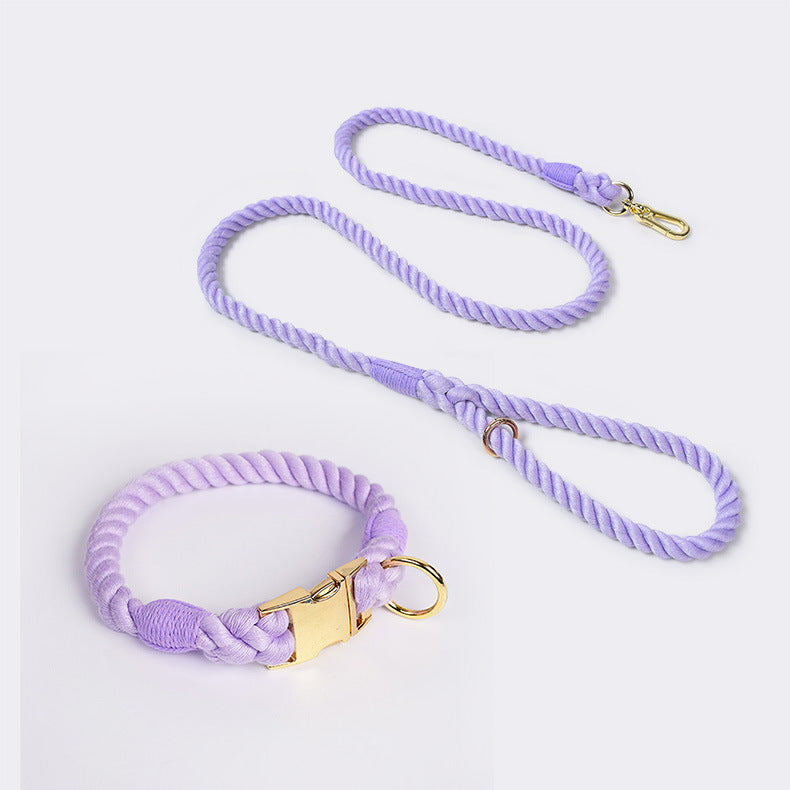 Weaving Gradient Colored Cotton Rope Pet Leashe