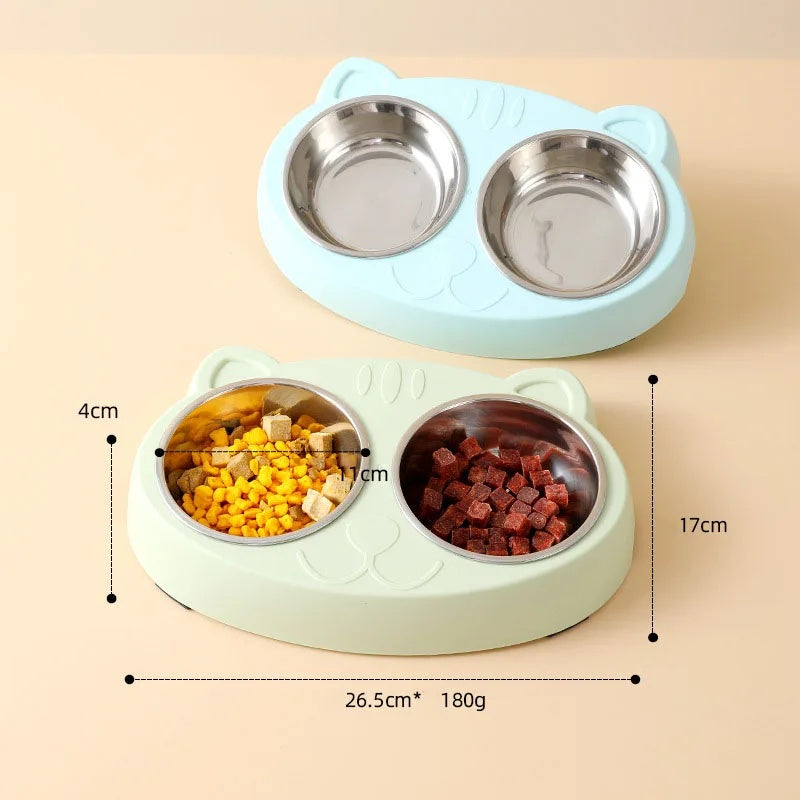 Macaron Pet Double Bowl Plastic Kitten