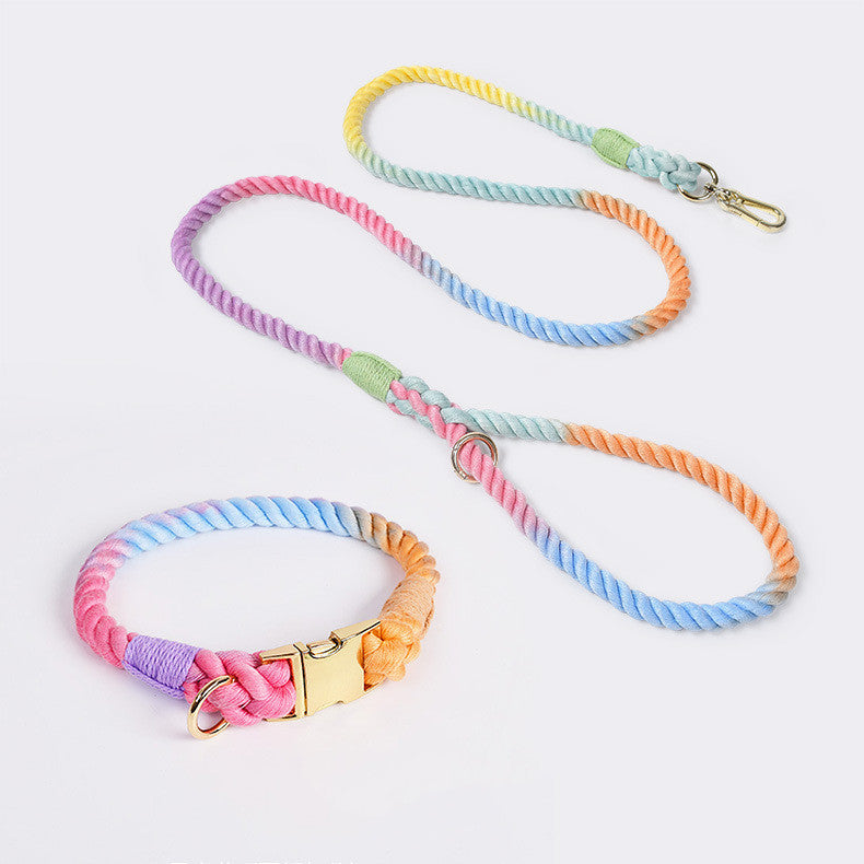 Weaving Gradient Colored Cotton Rope Pet Leashe