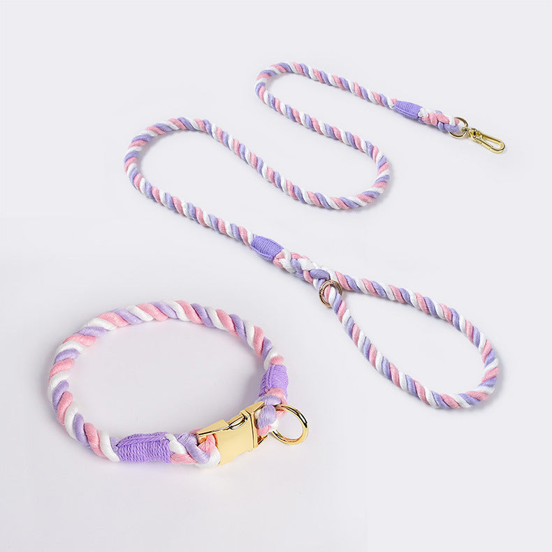 Weaving Gradient Colored Cotton Rope Pet Leashe