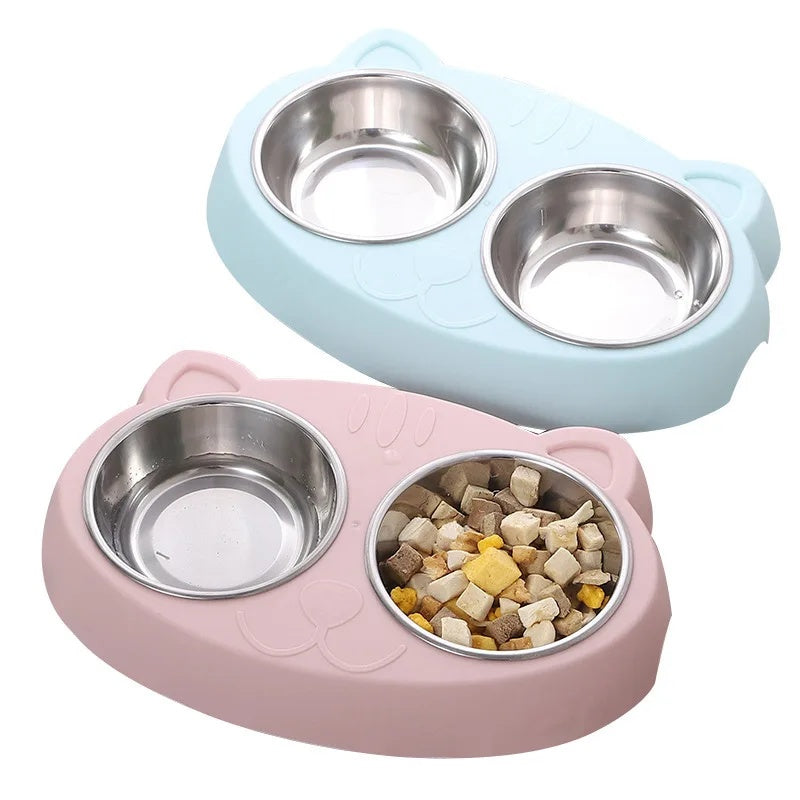 Macaron Pet Double Bowl Plastic Kitten