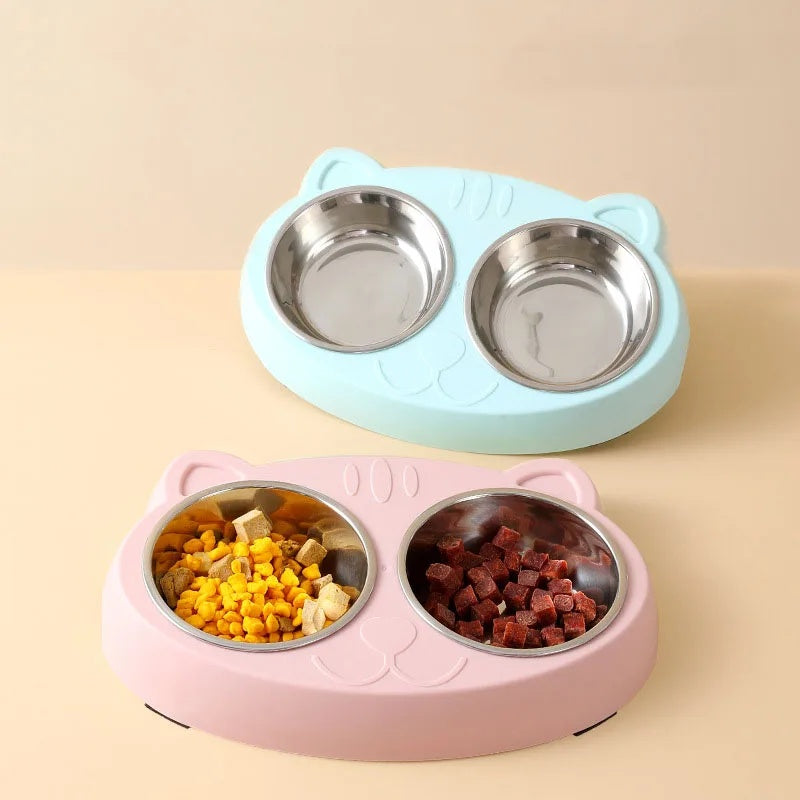 Macaron Pet Double Bowl Plastic Kitten