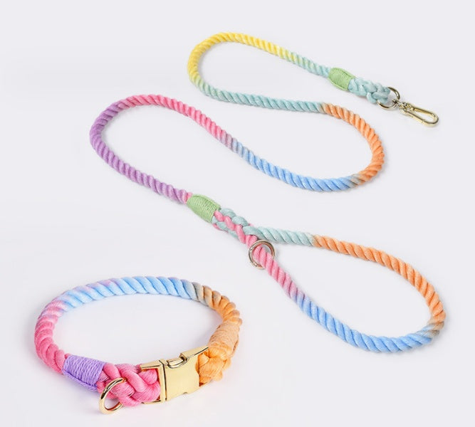 Weaving Gradient Colored Cotton Rope Pet Leashe