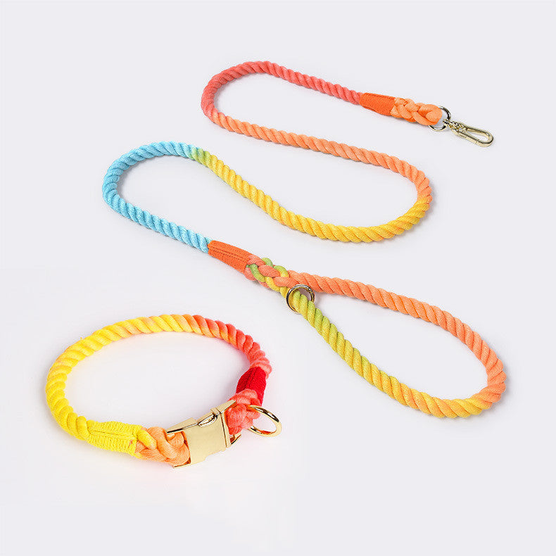 Weaving Gradient Colored Cotton Rope Pet Leashe